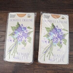 Bonwit Teller Bontell Deluxe Pantyhose Size B Bisque Ultra Sheer 2 Pairs Vintage